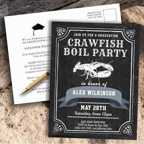 Chalkboard GRAD Crawfish Boil Party Invitation Postcard