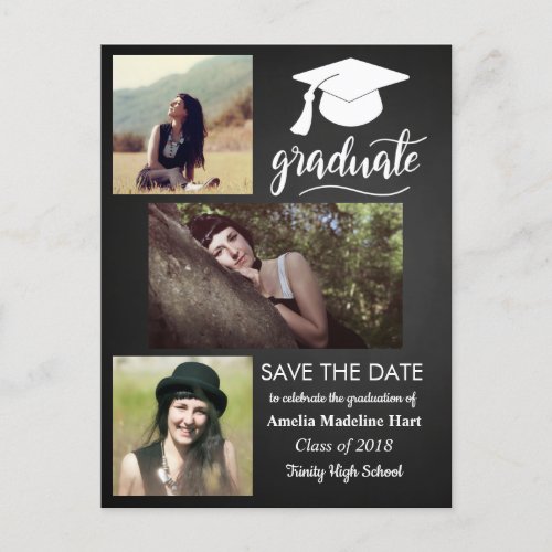 Chalkboard Graduate  Save The Date Three Photo Announcement Postcard