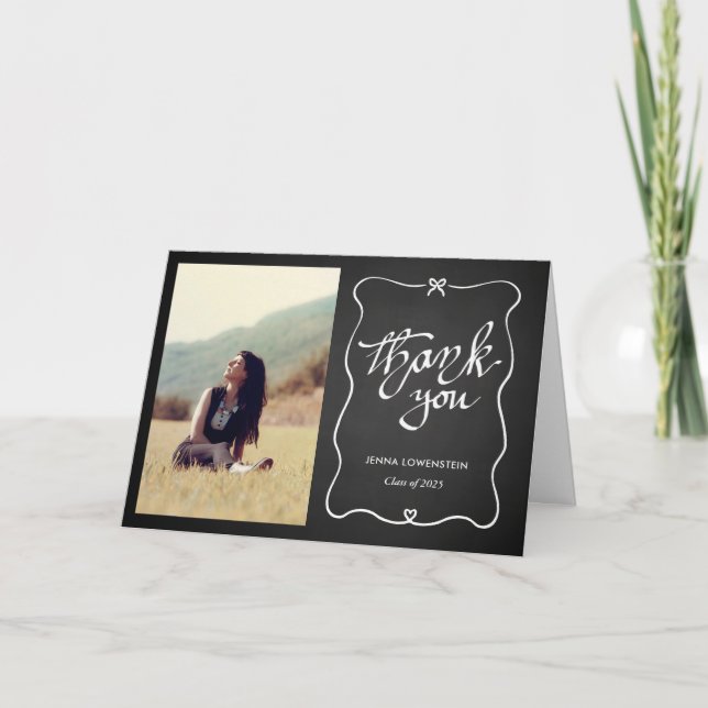 Chalkboard Graduate  Thank You Cute Bow | Photo (Front)