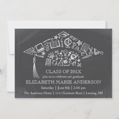 Chalkboard Graduation Cap Invitation