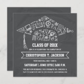Chalkboard Graduation Cap Invitation with Photo (Front/Back)