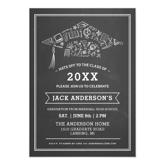 Chalkboard Graduation Cap Party Invitation Photo
