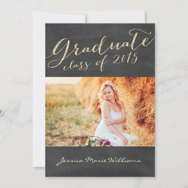Chalkboard Graduation Party | Gold Glitter Invitation (Front)