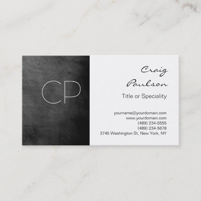 Chalkboard Gray Black White Monogram Business Card (Front)