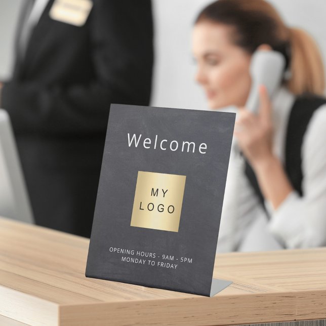 Chalkboard gray logo business open closed pedestal sign (Creator Uploaded)