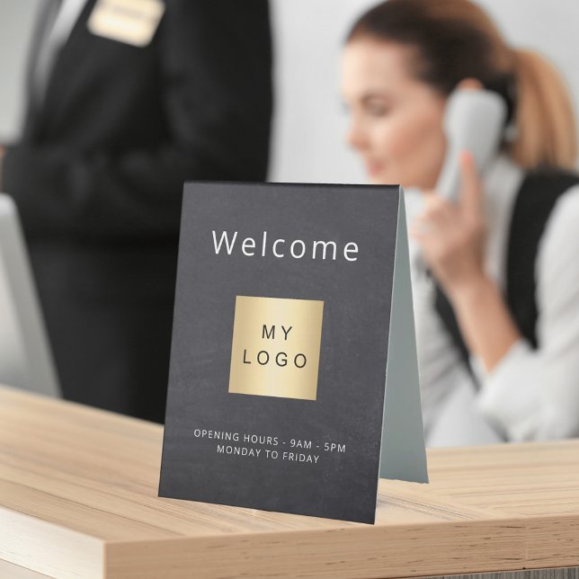 Chalkboard gray logo business open closed table tent (Creator Uploaded)