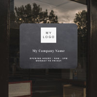 Chalkboard gray logo name opening hours