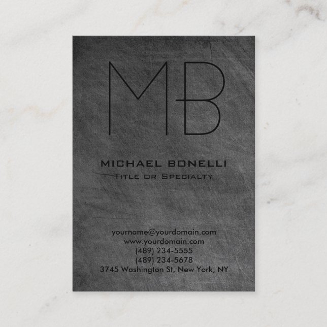 Chalkboard gray monogram chubby business card (Front)