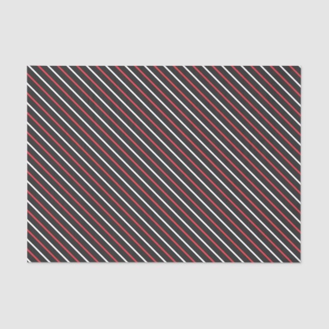 Chalkboard Gray, Red and White Diagonal Stripes Tissue Paper (Front)