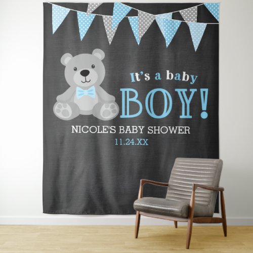 Chalkboard Gray Teddy Bear Baby Shower Backdrop