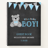 Chalkboard Gray Teddy Bear Baby Shower Guest Book