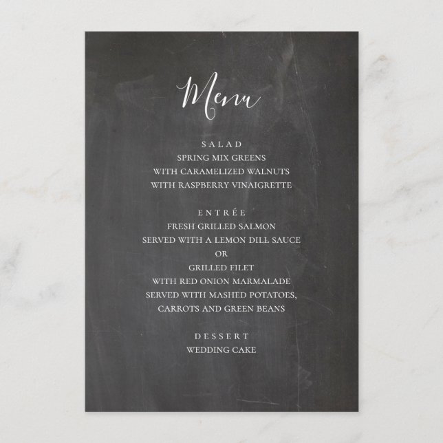 Chalkboard gray wedding. Modern simple blackboard Menu (Front)