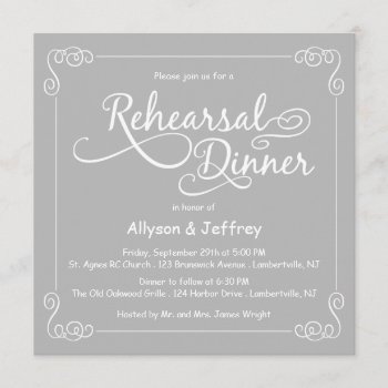 Chalkboard Gray Wedding Rehearsal Dinner Invite by weddingtrendy at Zazzle