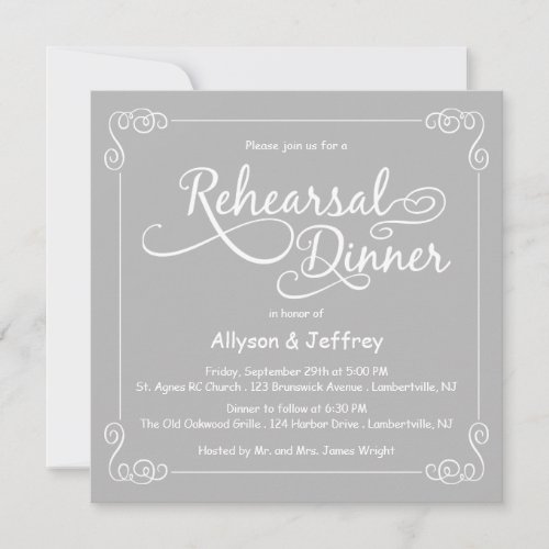 Chalkboard Gray Wedding Rehearsal Dinner Invite