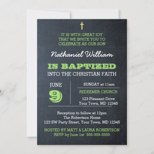 Chalkboard Green Baptism Invitation