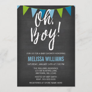 Chalkboard Green Blue Bunting Boy Baby Shower Invitation