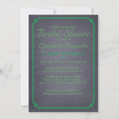 Chalkboard Green Bridal Shower Invitations