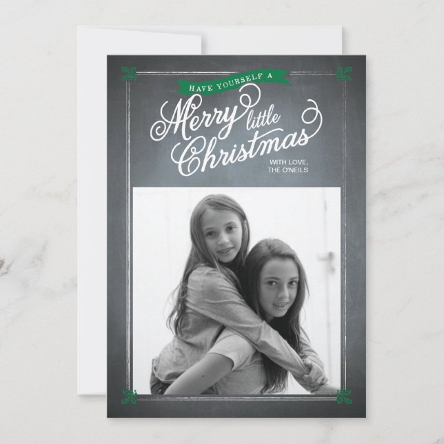 Chalkboard Green Mistletoe Holiday Photo Card (Front)