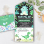 Chalkboard Greenery Cute Teal Dinosaur Baby Shower All In One Invitation