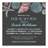 Chalkboard Grey Sea Shell Bridal Shower Invitation