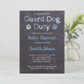 Chalkboard Guard Dog Duty Blue Boy Baby Shower Invitation (Standing Front)