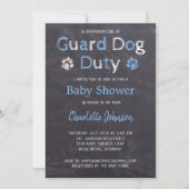 Chalkboard Guard Dog Duty Blue Boy Baby Shower Invitation (Front)