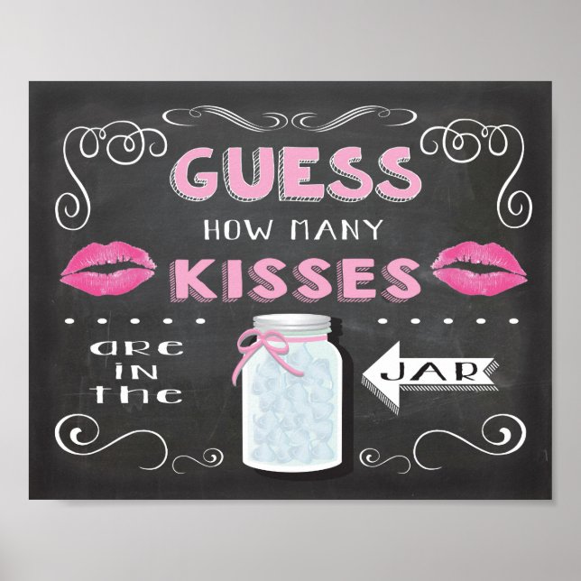 Chalkboard Guess how many kisses poster (Front)