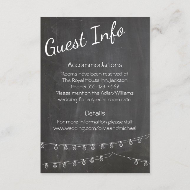 Chalkboard Guest Information with lights Enclosure Card (Front)
