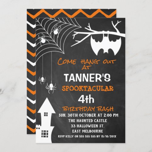 Chalkboard Halloween Bat Birthday Invitation