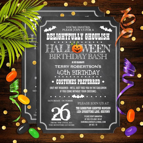 Chalkboard Halloween Birthday Costume Party Invitation