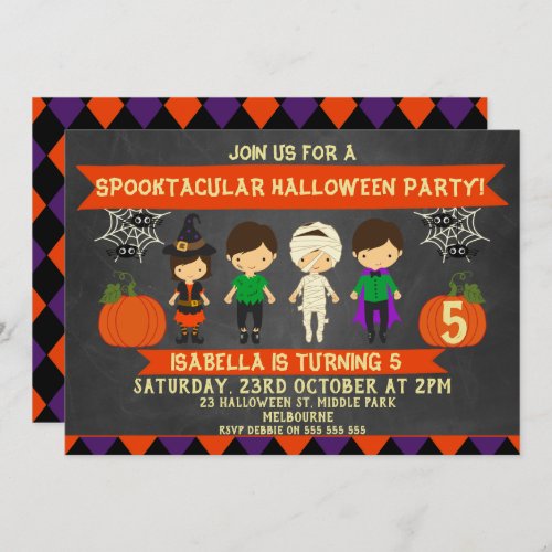 Chalkboard Halloween Childrens Birthday Invitation