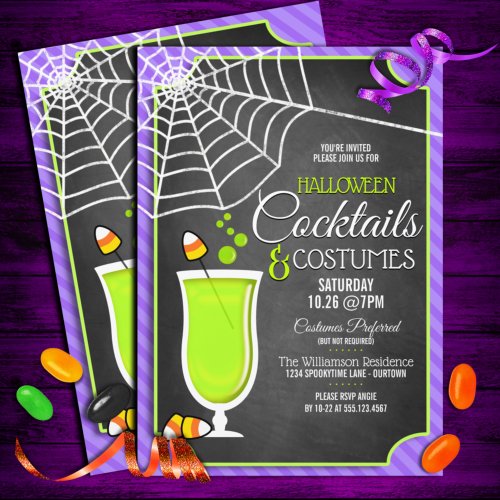 Chalkboard Halloween Cocktail Costume Party Invitation