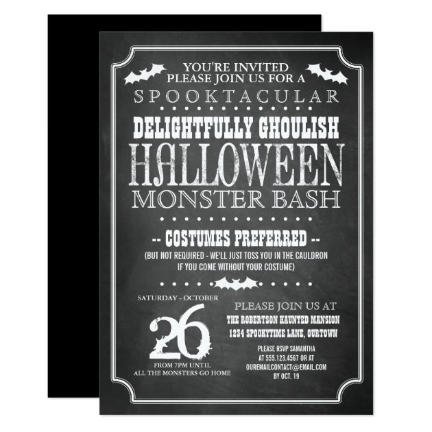 Chalkboard Halloween Costume Party Invitation
