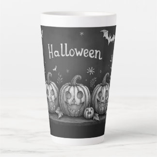 Chalkboard Halloween Pumpkins and Bats Latte Mug