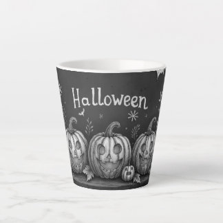 Chalkboard Halloween Pumpkins and Bats Latte Mug
