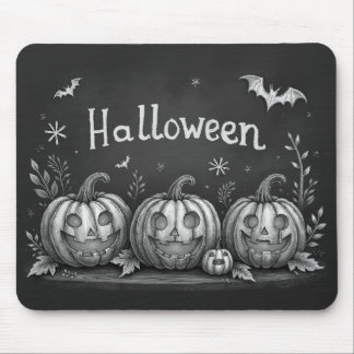 Chalkboard Halloween Pumpkins and Bats Mouse Pad