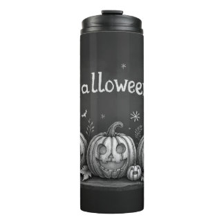 Chalkboard Halloween Pumpkins and Bats Thermal Tumbler