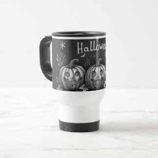 Chalkboard Halloween Pumpkins and Bats Travel Mug