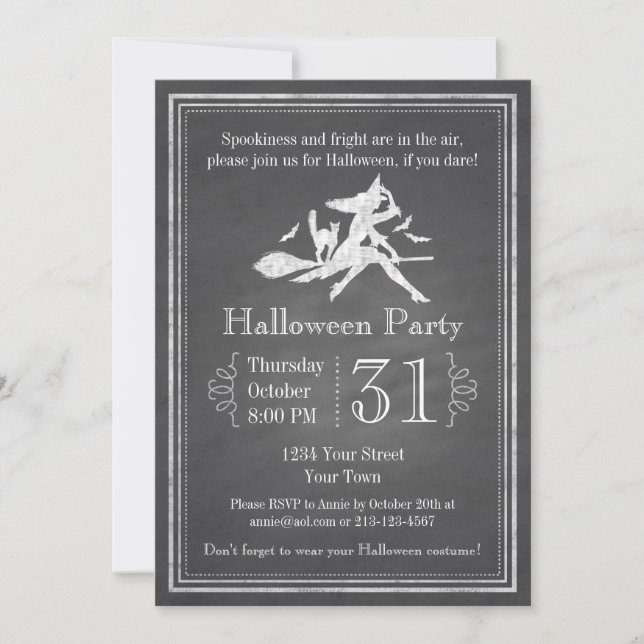 Chalkboard Halloween Witch Invitation (Front)