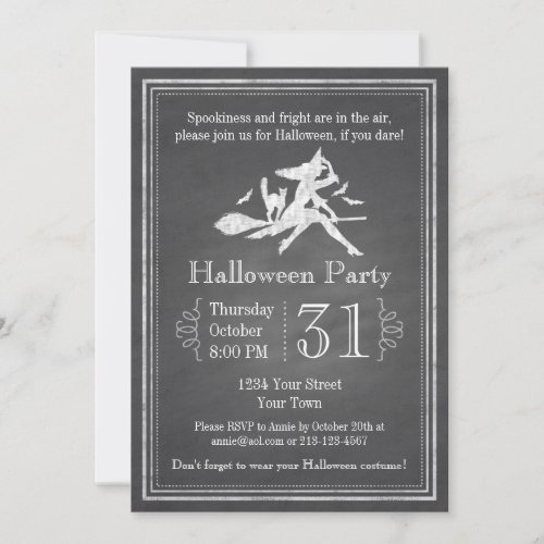 Chalkboard Halloween Witch Personalized Invitation