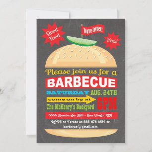 Chalkboard Hamburger Barbecue Party Invitation