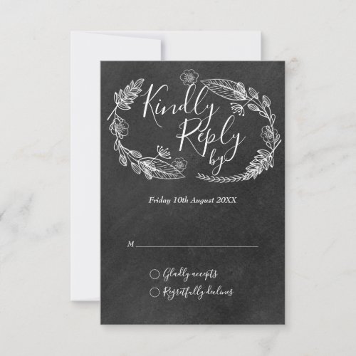 Chalkboard  Hand_drawn Floral Garland Script RSVP Card