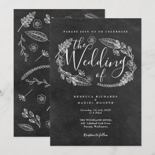 Chalkboard Hand-drawn Floral Garland Wedding Invitation