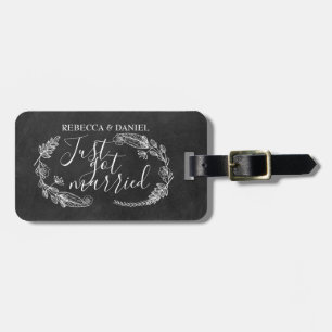 Chalkboard Hand-drawn Floral Garland Wedding Luggage Tag
