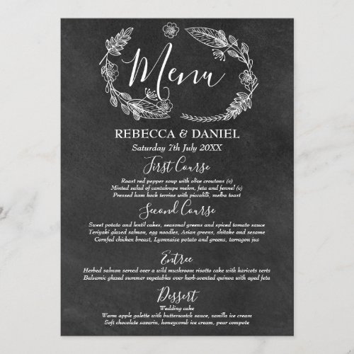 Chalkboard Hand_drawn Floral Garland Wedding Menu