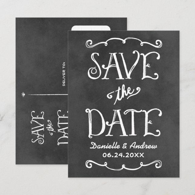 Chalkboard Hand Lettered Save the Date Announcement Postcard (Front/Back)