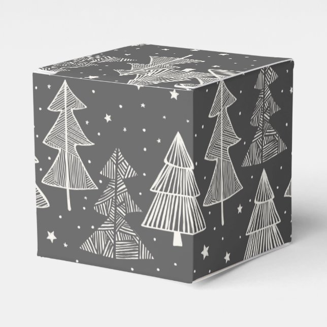 Chalkboard Handdrawn Christmas Trees Snowing Favor Boxes (Front Side)