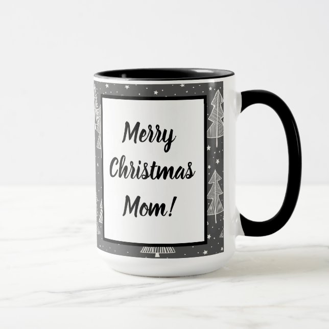 Chalkboard Handdrawn Christmas Trees Snowing Mug (Right)