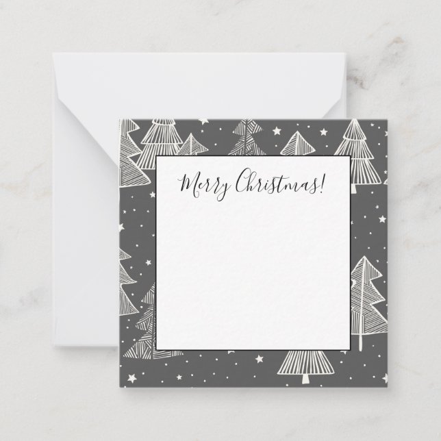 Chalkboard Handdrawn Christmas Trees Snowing Note Card (Front)