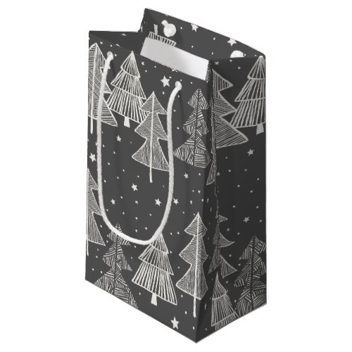 Chalkboard Handdrawn Christmas Trees Snowing Small Gift Bag